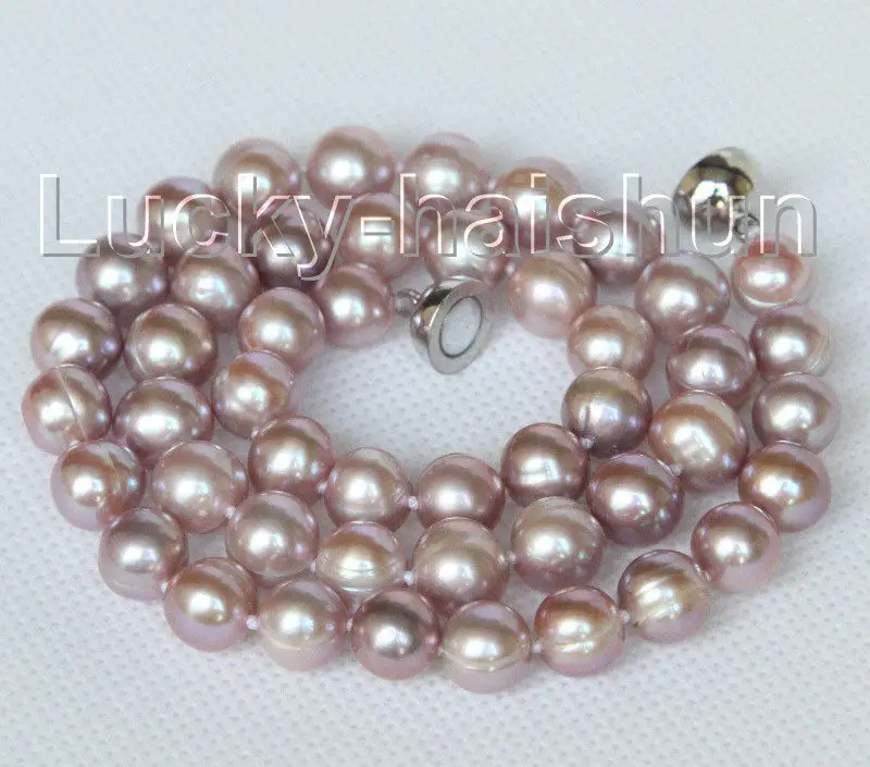 

Free Shipping>> new hot luster natural 17" 10mm round purple pearls necklace magnet clasp j10409