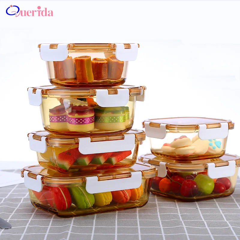 

New Thicken High Borosilicate Glass Lunch Box Microwave Heating Crisper Glass Rectangle Food Storage Box Bento Box
