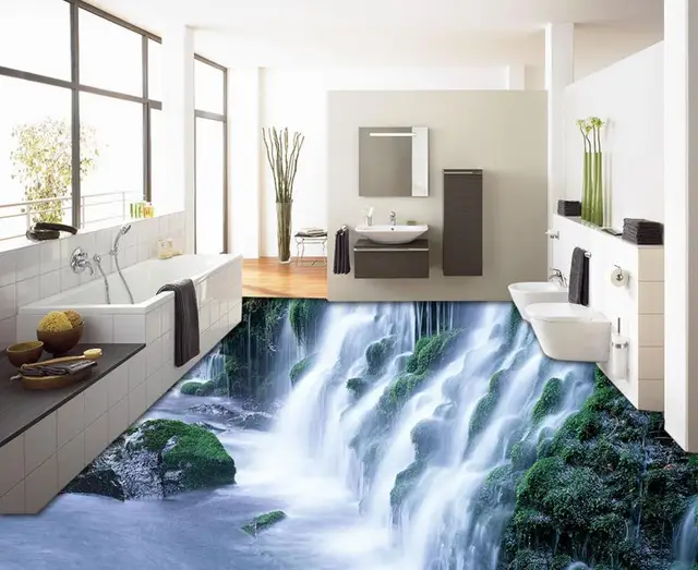 Custom High Quality Pvc Vinyl Flooring Wallpaper Waterfall Room Custom High Quality Pvc Vinyl Flooring Wallpaper Waterfall Room Waterproof Floor Tiles