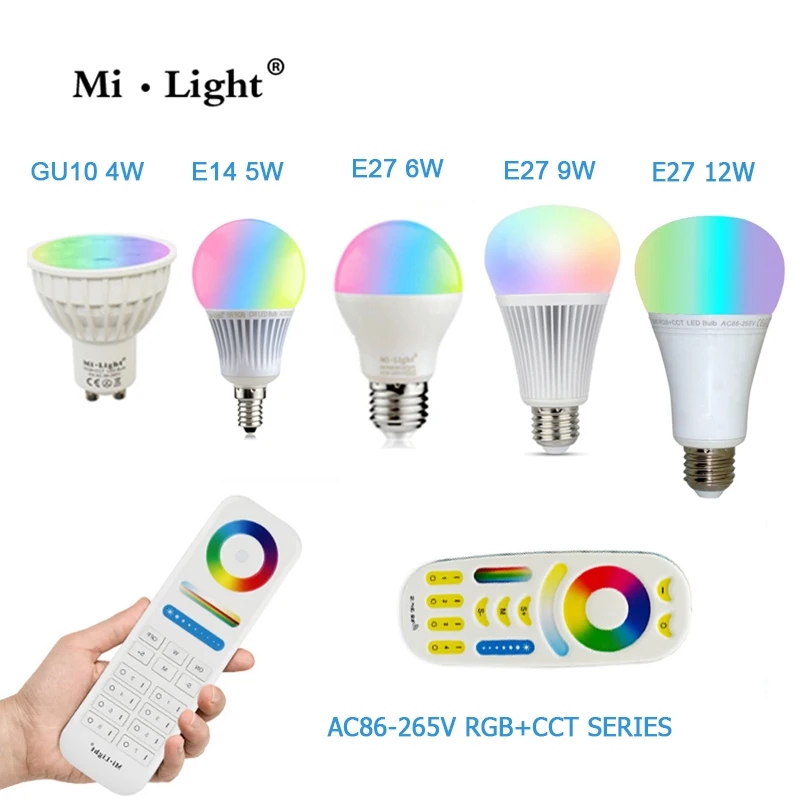 

Smart bulbs Dimmable 2.4G led spot lamp 85-265V Mi Light Dimmable 110V 220V RGB+CCT E27 GU10 4W 5W 6W 9W 12W Smart LED Bulb