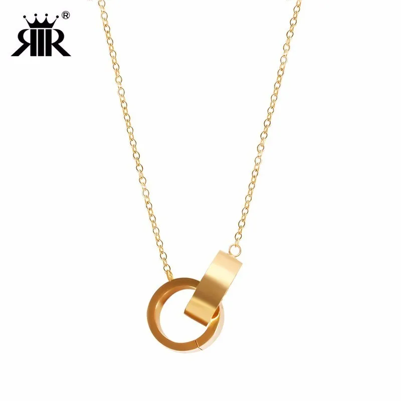 

RIR Stainless Steel Double Circle Charm Necklaces Creative Classic Ladies Jewellery Necklace Give Her Gifts