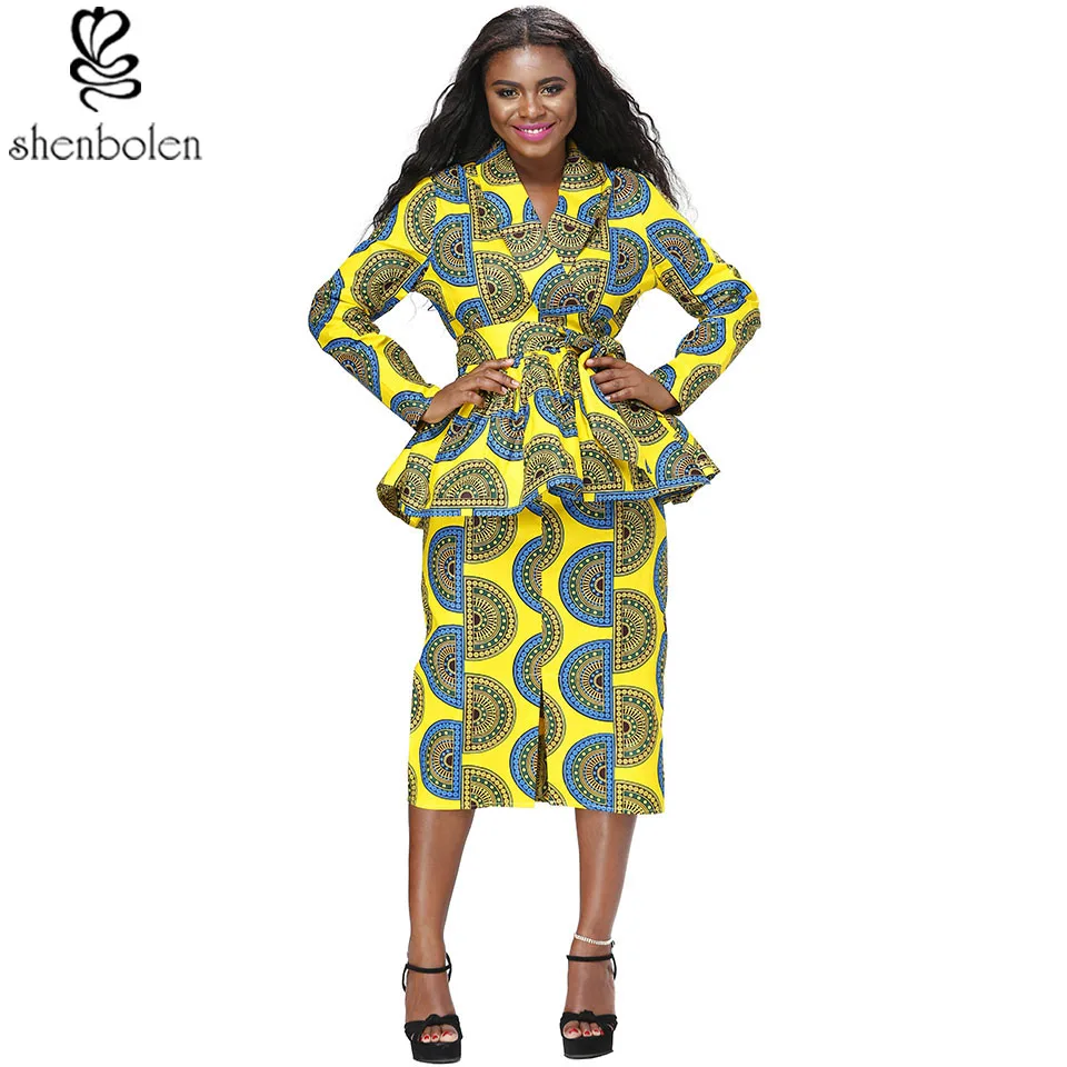 Shenbolen African Women Clothing Set Coat and Skirt 2 Piece Set High ...