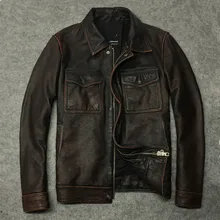 Ретро куртка из натуральной кожи, Мужская короткая осенняя куртка из воловьей кожи, Куртки из натуральной коровьей кожи, мотоциклетная куртка Deri Ceket 1299-8 KJ2274