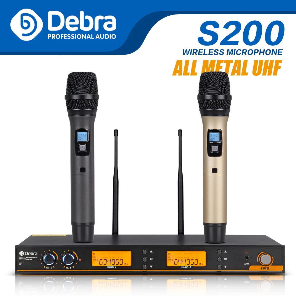 

Debra S200 UHF Handheld Karaoke Microphone Wireless Professional System 2 Channel Frequency Adjustable Cordless For Karaoke