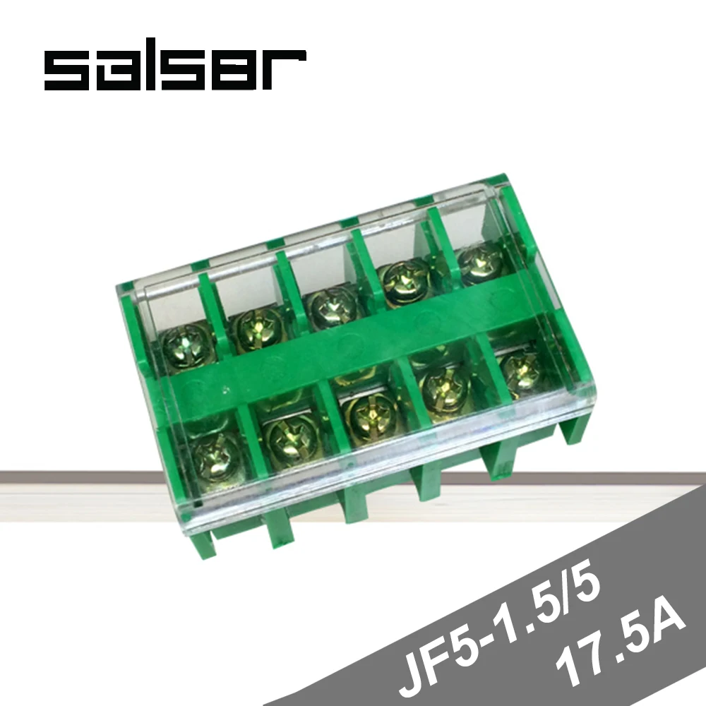

(10PCS) JF5-1.5/5 Copper Terminal blocks 17.5A/5P Universal DIN Rail Mounted Wire row connection screw type 0.5-1.5mm2