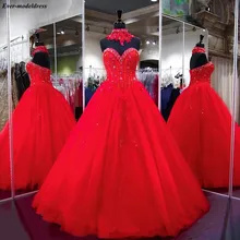 Бальные платья красное платье с бретелькой на шее кружево с аппликацией и бисером на спине плюс размер платье для дня рождения милое платье 16