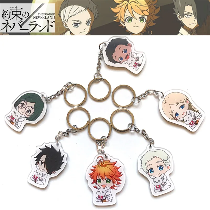 

QiYuFang Acrylic Anime The Promised Neverland Yakusoku no Neverland Key Chains Two-sided Keychain Cosplay Pendant Keyring