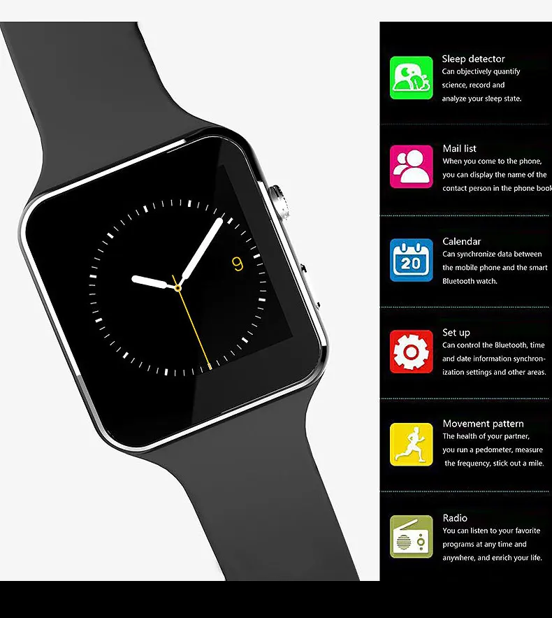 X6 Смарт сенсорный экран Поддержка SIM TF карта Bluetooth музыкальная Камера многофункциональные X6 умные часы мужские reloj inteligente