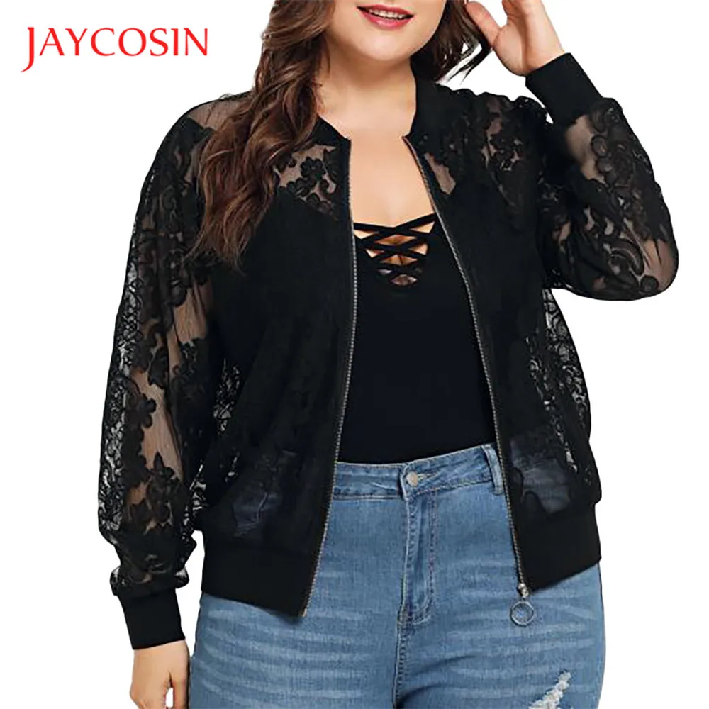 

Jaycosin Clothes Plus Size Lace Women Top Coats Lady Girls Polyester Loose Casual O-Neck Long Sleeve summer Shawl Cardigan Top