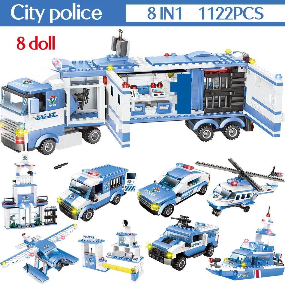 Blocos de Construção Caminhão da Cidade Educacional para Meninos Pces Cidade Polícia Estação Swat Equipe Tijolos Brinquedo Crianças 1102-1122 4 1102-1122 pces cidade polícia estação blocos de