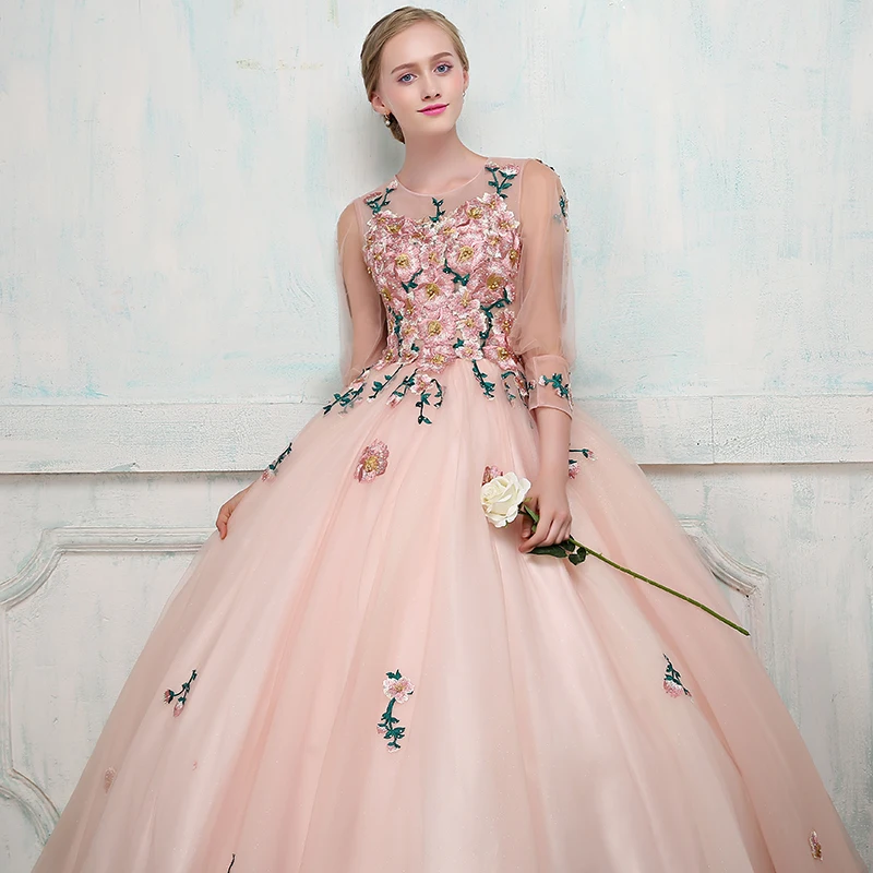 Vestido 2018 розовые платья для выпускного бальное платье принцессы с аппликацией на