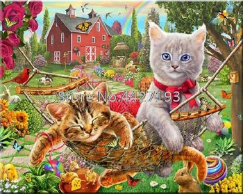 

Diamond Embroidery Animal Pattern Diamond Painting Pictures of Rhinestones Diamond Mosaic Cross Stitch Cat in swing