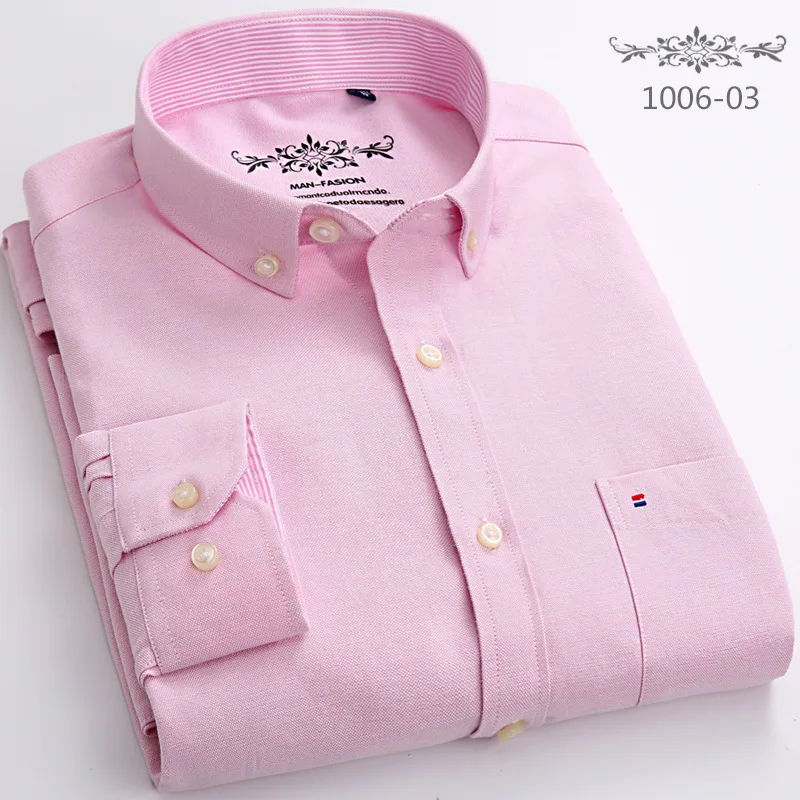 Men Shirt Long Sleeve New Oxford Solid Color Striped Shirt Plaid Mens Shirts Casual Slim Fit 2