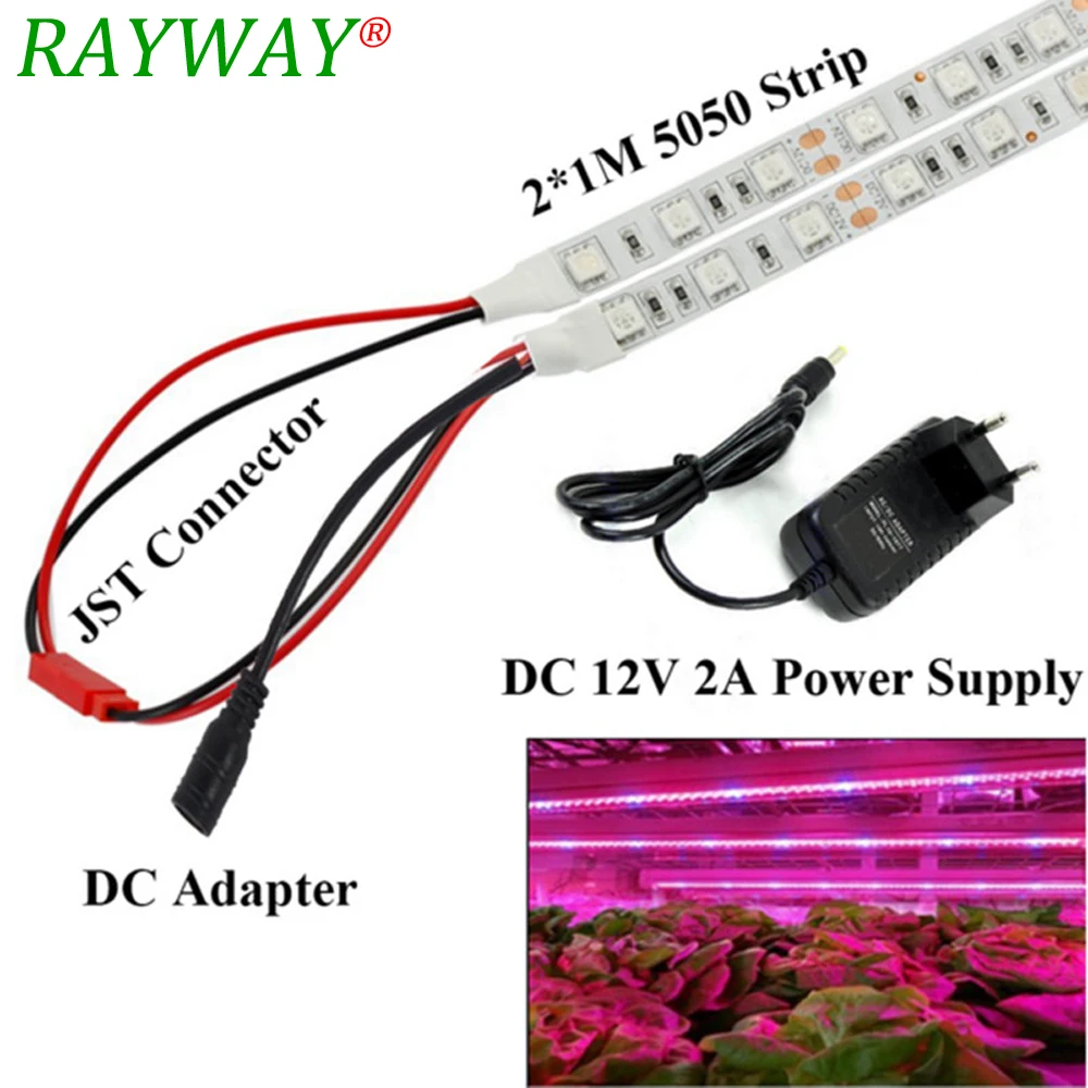 

2*1M Flexible 5050 SMD plants grow light Strip Aquarium Greenhouse Hydroponic Growing Lamp + 12V 2A adapter + DC Connecter + JST