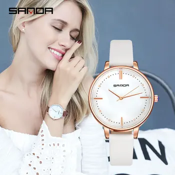 

SANDA Simple Big Dial Watches Women Fashion Dress Ladies Watches Small Bracelet Leather Female Clock relogio feminino