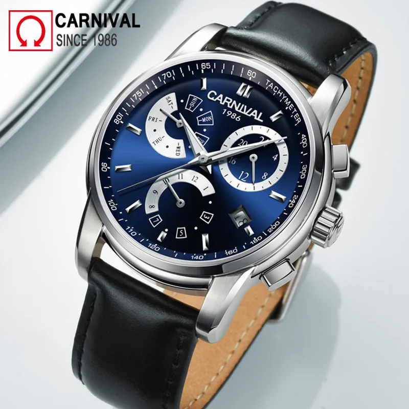 

Carnival 2018 Automatic Watch Men Waterproof Mechanical Watches Mens Multifunction Wristwatch Male Luminous Clock montre homme