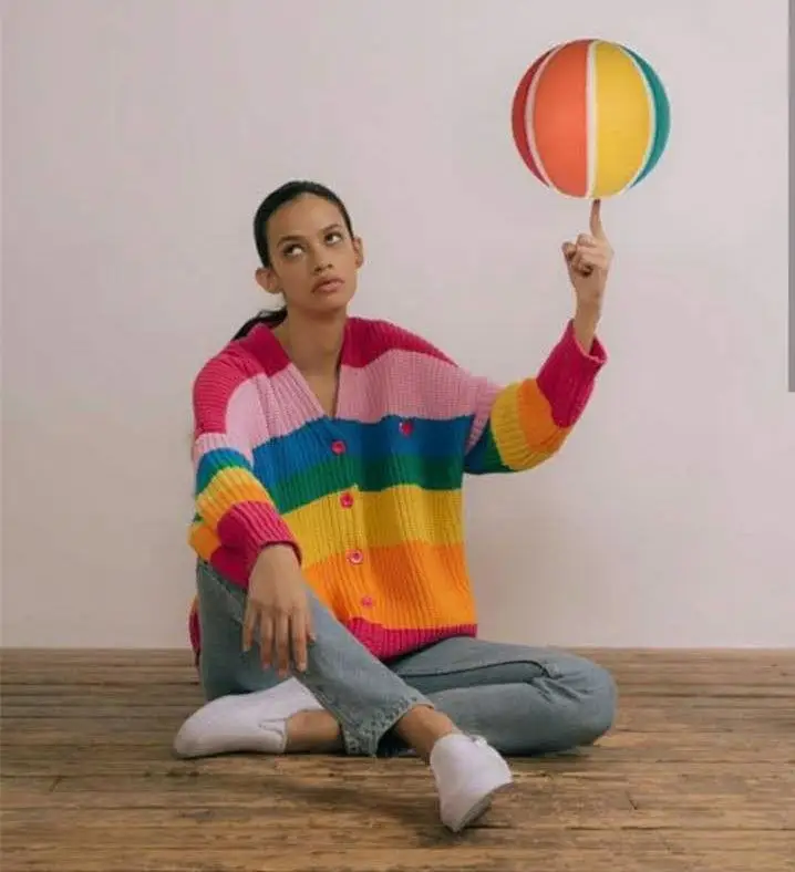 Женский свитер Lazy Oaf Inspired цвета радуги "BORING" кардиган мягкий джемпер оверсайз для девочек новая мода A1418