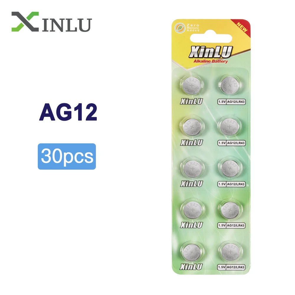30 шт. щелочные батарейки AG12 LR43 SR43 260 386 1 5 в для часов XINLU|button cell battery|button cellcell batteries |