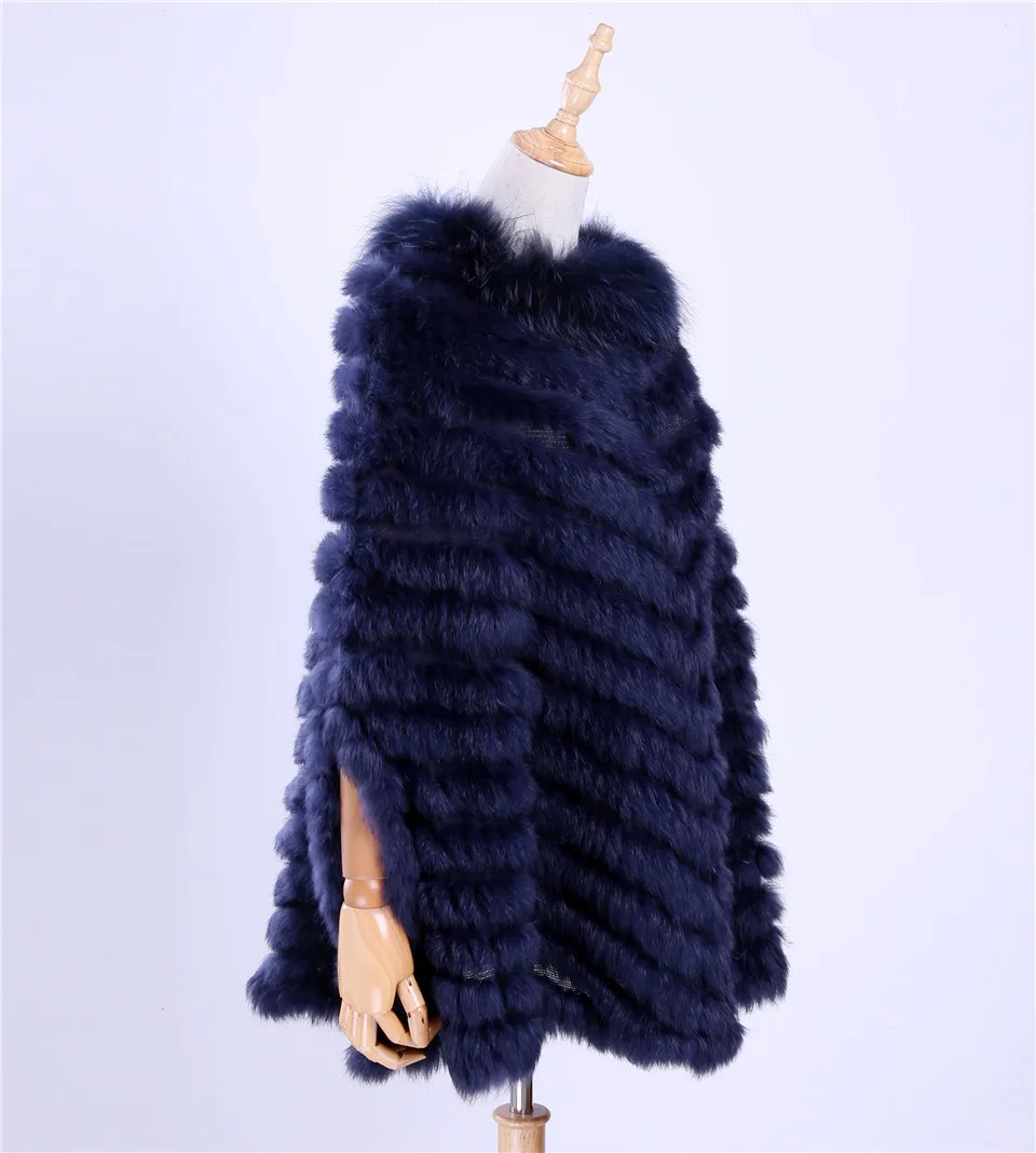 US $35.60 2020 New Womens Luxury Pullover Knitted Rabbit Fur Raccoon Fur Poncho Cape Scarf Knitting Wraps Shawl Triangle Coat