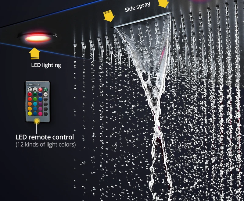 Multi-Function Shower Set Led Remote Control Light Black Brass Shower System (5)