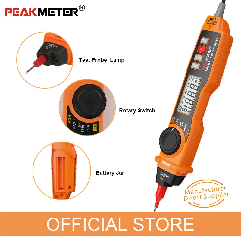 PEAKMETER PM8211 Цифровой мультиметр 2000 отсчетов Тип ручки с бесконтактным ACV/DCV