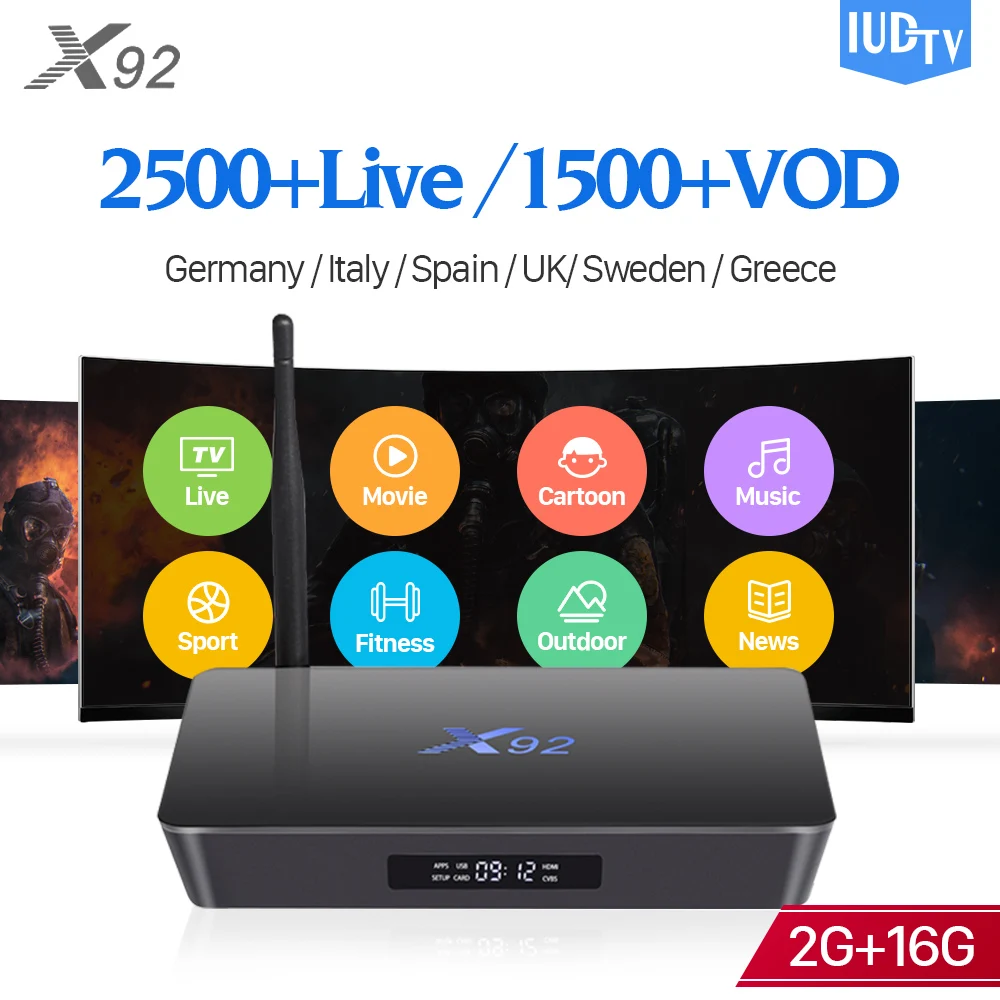 

X92 Smart Android 7.1 IPTV Box Amlogic S912 IPTV 1 Year Spain IUDTV Account Subscription Europe Sweden Italy UK Germany IPTV Box