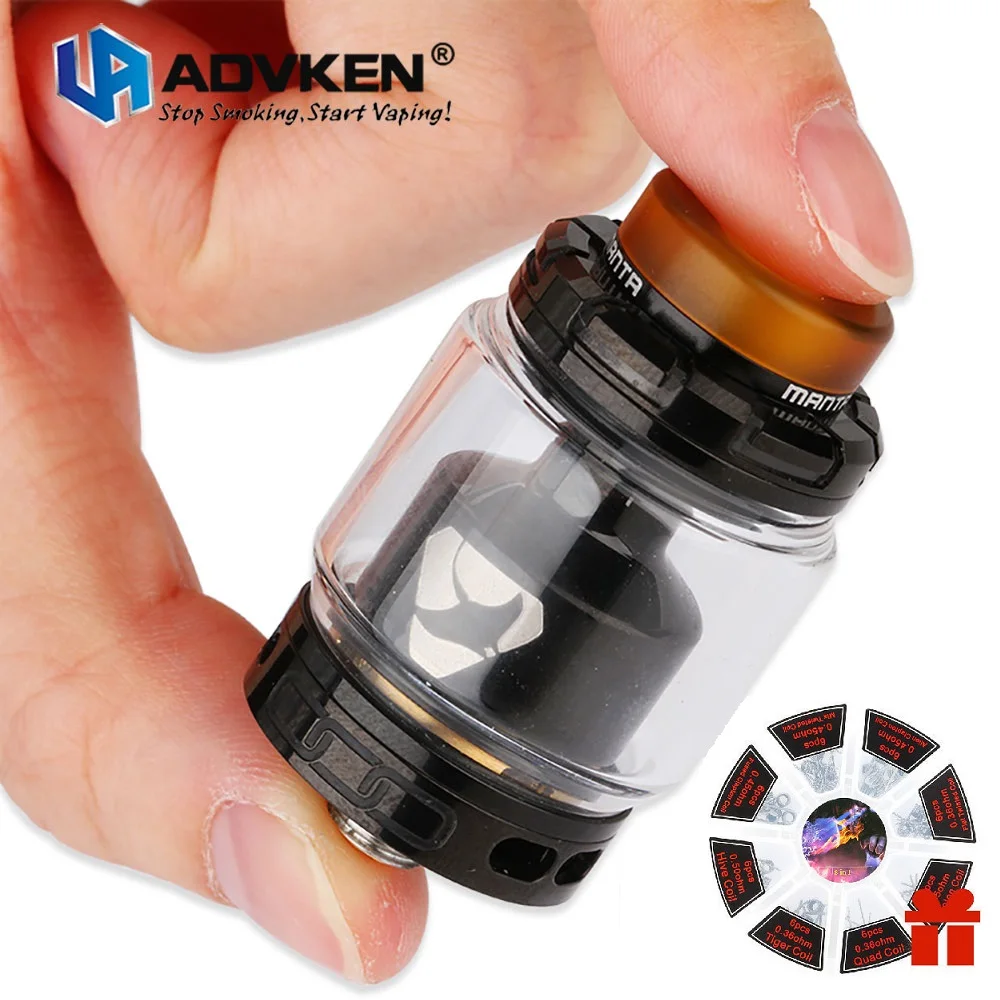 

Free Gift! Advken MANTA RTA Tank 5ml Capacity with Dual-post 24mm Diameter Top Filling W/ 810 PEI Drip Tip Vape Tank vs Zeus RTA