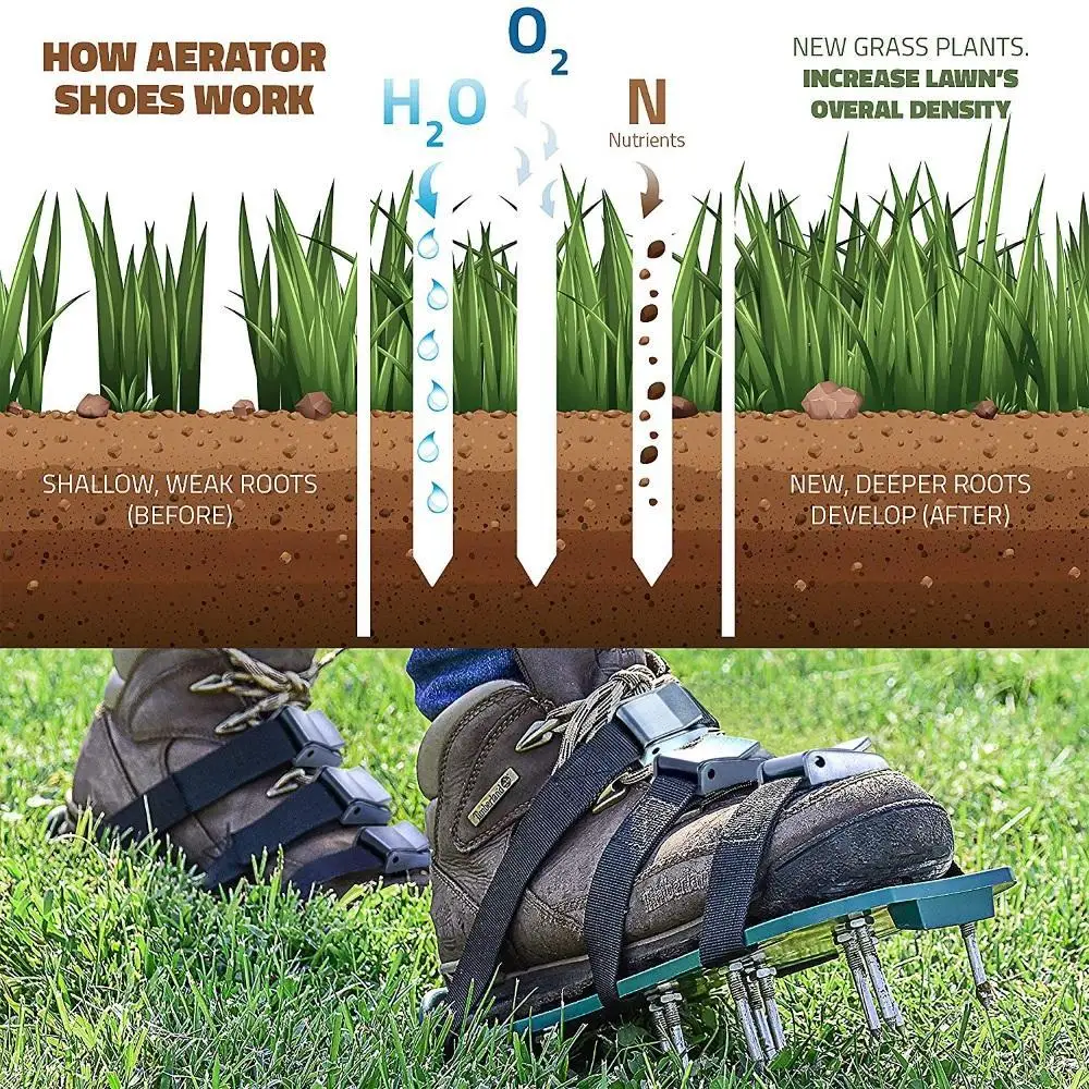 Газон аэраторная обувь новое поступление с 6 шнурками сад двора трава культиватор скарификация газовый аэратор обувь с шипами инструмент