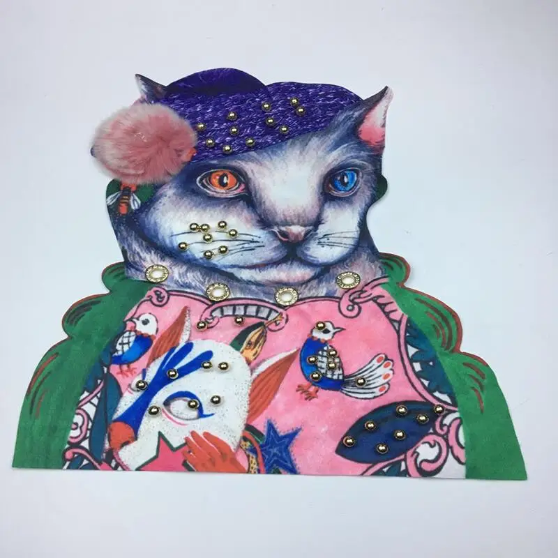 

2019 Beaded rhinestones cat patch vintage embroidered applique fashion clothing decoration sew on patch accessories Motif patch