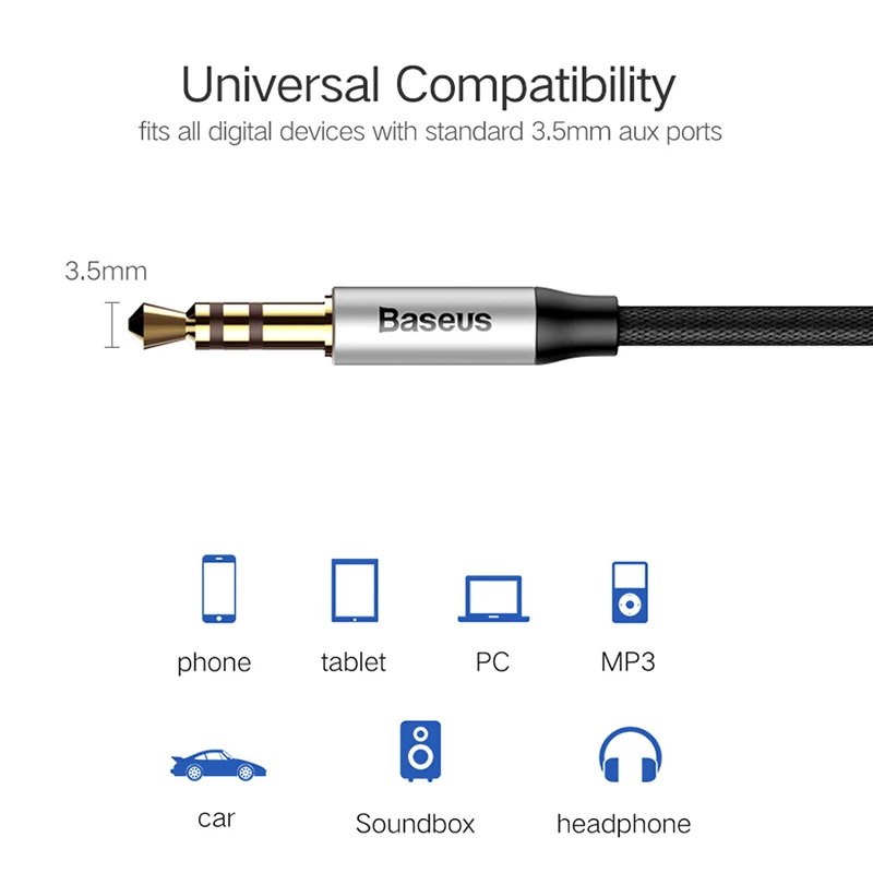 Baseus 3.5mm Jack Aux Cable for Speaker Headphone Car Aux Audio Cable for iPhone 5 6 Xiaomi redmi 5 4x Oneplus 5t MP3 Music Cord Baseus 3.5mm Jack Aux Cable for Speaker Headphone Car Aux Audio Cable for iPhone 5 6 Xiaomi redmi 5 4x Oneplus 5t MP3 Music Cord