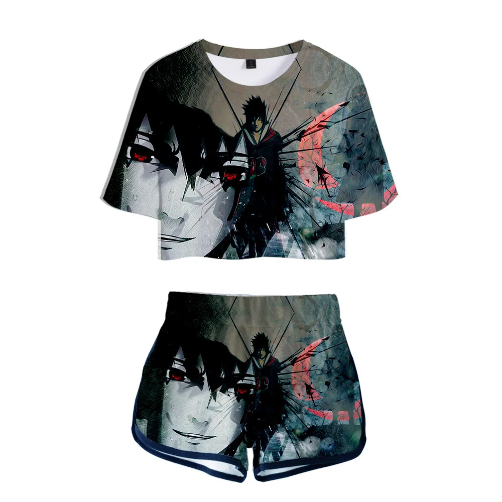 

Naruto Sasuke Women Outfits Two Piece Set Women Outfit 3D T-Shirt Women's Suit Shorts Summer Top Ensemble Femme Biker Shorts