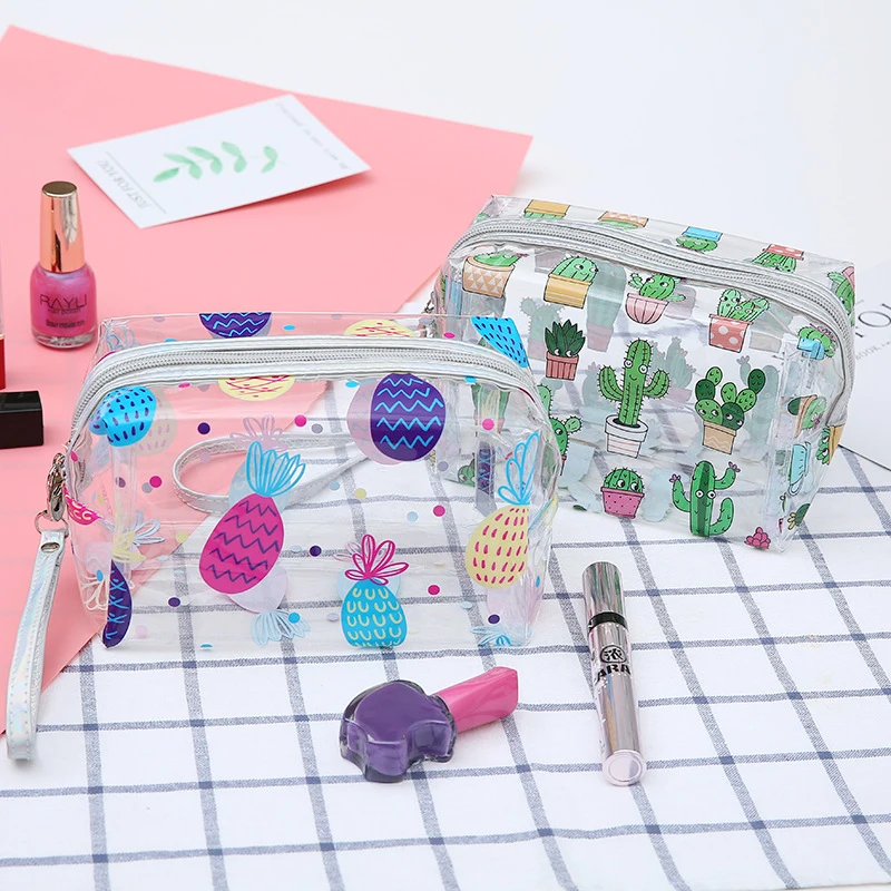 النساء السفر واضح حقيبة مستحضرات تجميل PVC الصبار فلامنغو المكياج حقيبة مستحضرات تجميل كيس التخزين لطيف الشاطئ غسل المنظم حقيبة