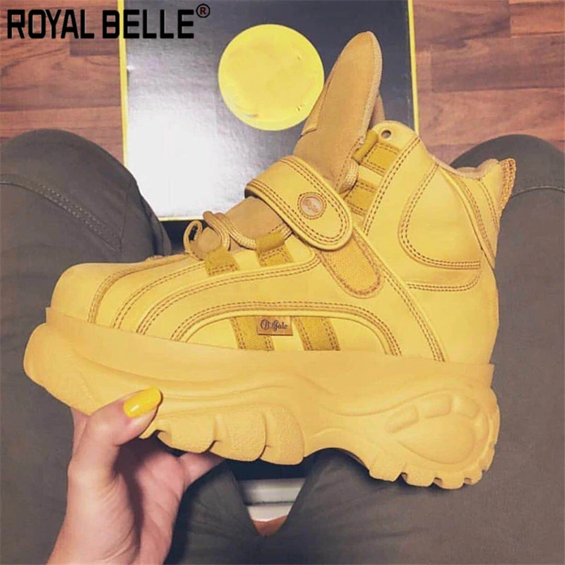 

Royal Belle Luxury Women Designers Sneakers 2019 New Spring Chunky Sneakers Mode Genuine Leather High Top Casual Shoes Women New