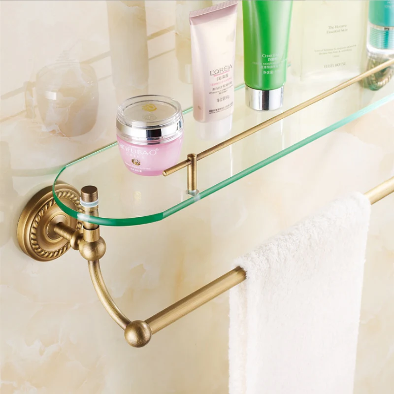 Antique glass Bathroom Shelf Copper Plating Wall Mount Bathroom
