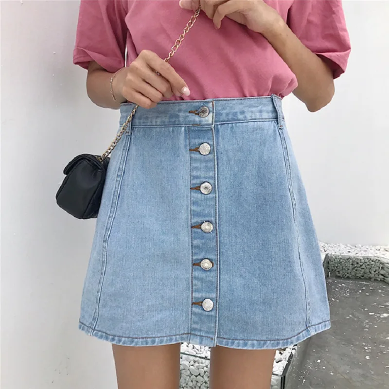 2019 Loose Denim Skirt Women Summer Casual Stretch Single-breasted High Waist Was Slim Fit Boyfriend A Line Skirt 2019 Loose Denim Skirt Women Summer Casual Stretch Single-breasted High Waist Was Slim Fit Boyfriend A Line Skirt