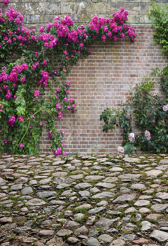 Vinyl Photography Backdrop Spring Season Forest Wildflower Tree brick wall stone Decor Children Background Photo Studio