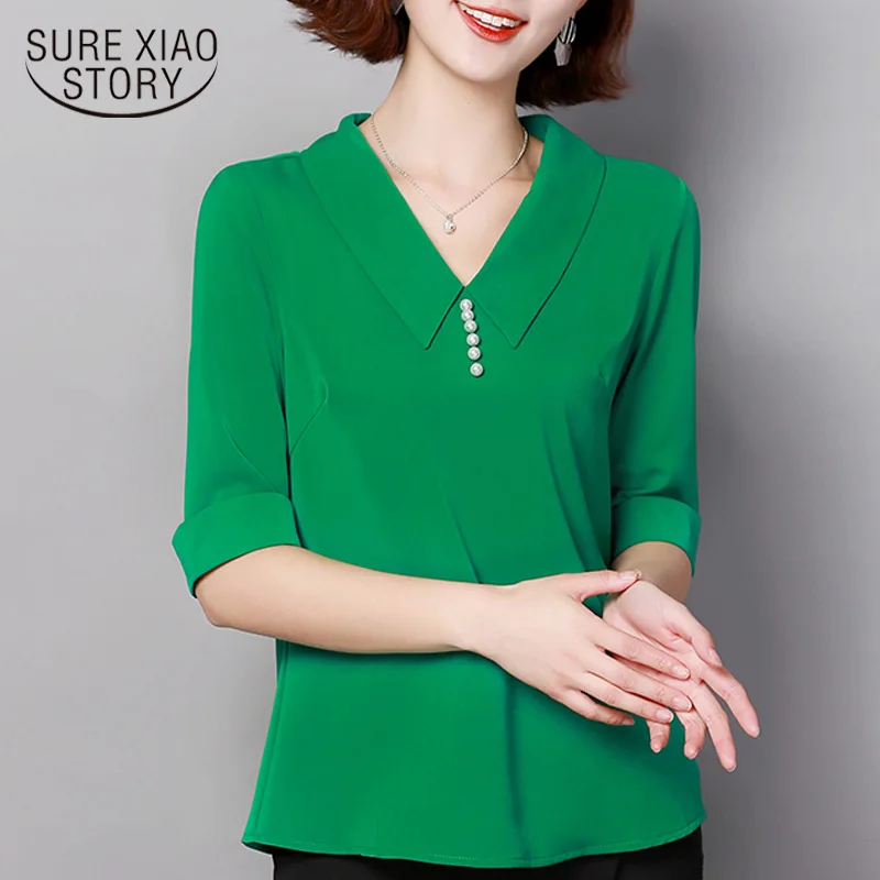 

womens tops and blouses v neck office ladies tops summer women blouses short sleeve chiffon women 3XL 4XL plus size tops 4679 50