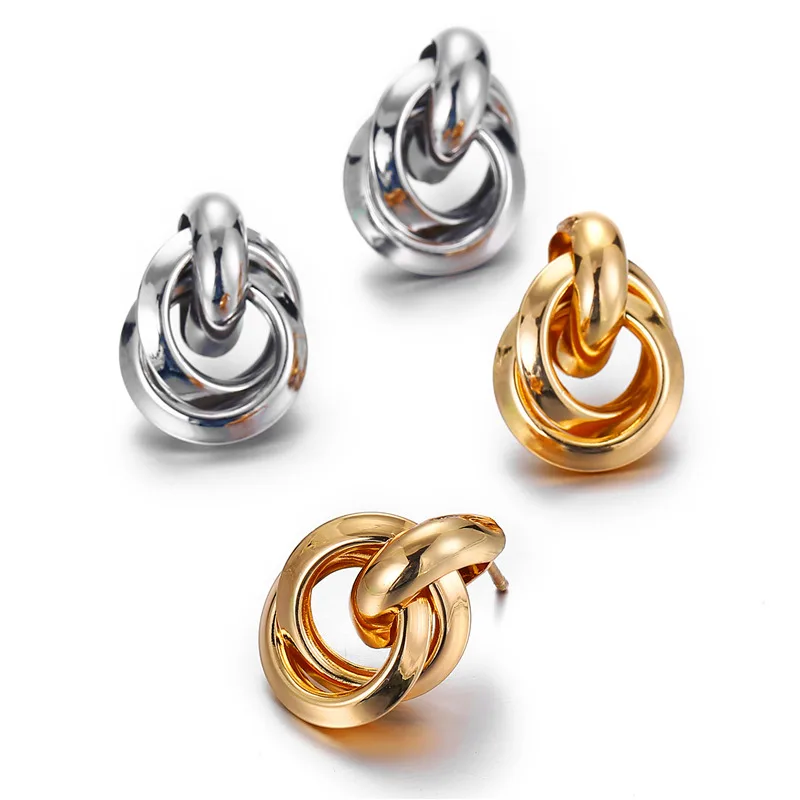 

2019 New Design Round Metal Wrap Drop Earrings Gold Elegant Circle Dangle Statement Earrings for Women Fashion Jewelry Gifts