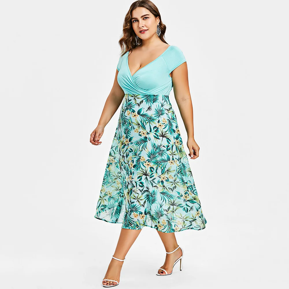 

Joineles Tropical Floral Print Vintage Dress Women Plus Size 5XL A-line Dress Summer Beach Boho Dresses Hawaiian Tunic Vestidos