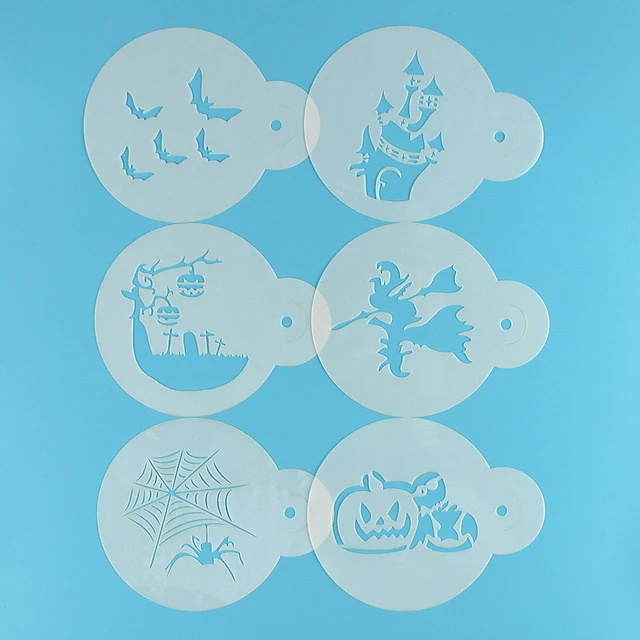 6pc Set Plastic Cafe Foam Spray Stencils Coffee Mold 6pc Set Plastic Cafe Foam Spray Stencils Coffee Mold Pastry Tools Pumpkin Bat Shape Mould Cake Decorating Tool Kitchen