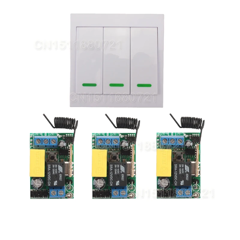 

AC 220V 3CH Channel Remote Control Switch Wall Panel Wall Transmitter Remote Home Room Stairway Light Lamp Bulb LED RX TX
