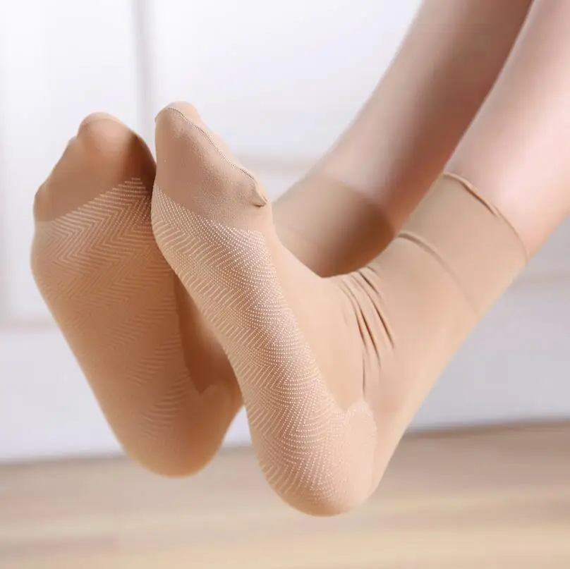 CUHAKCI/1 пара, летние женские мягкие носки, повседневные, Нескользящие, модные, прозрачные, для девушек, для танцев, тонкий Шелковый носок - Цвет: W053Moder complexion