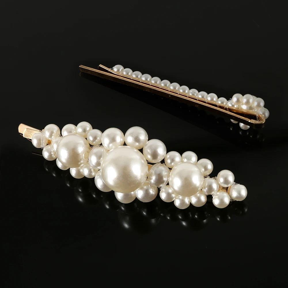 

2019 Korea Imitiation Pearl Flower Hairpins Vintage Long Barrettes Hair Clips Crystal Metal Hair Accessories Hairgrip Hair Clips