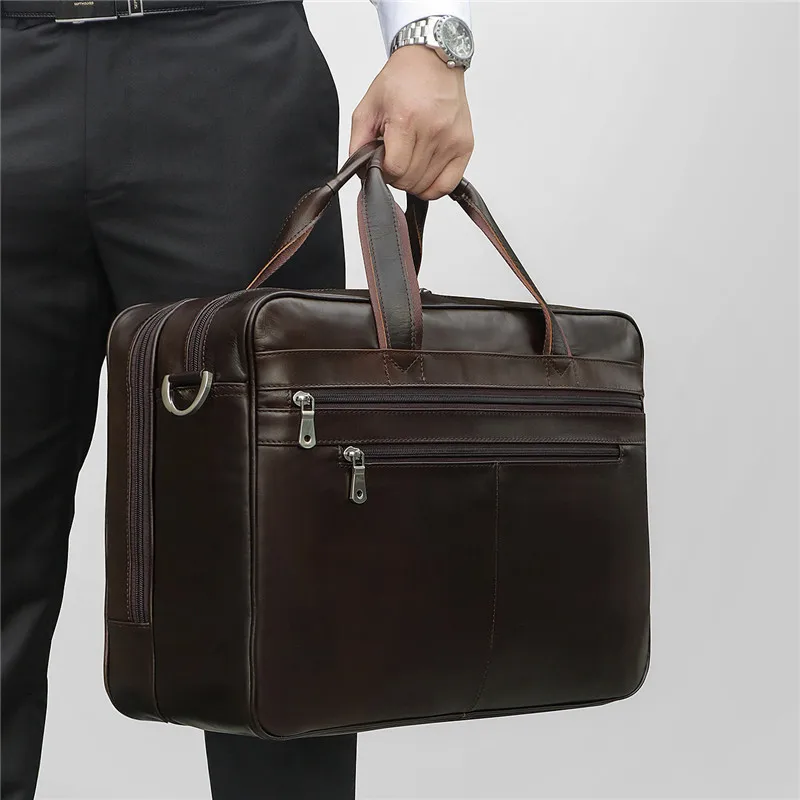 Offerte Nesitu Grande Caffè Nero di Affari del Cuoio Genuino Borsa Da Viaggio 14 15.6 Del Computer Portatile Degli Uomini Cartella Portfolio Messenger Borse M7319