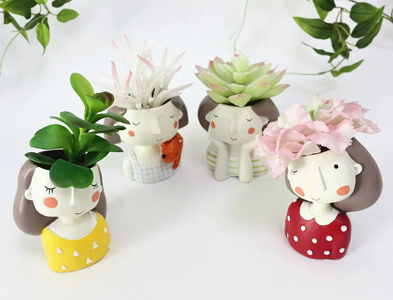 Flone European Style Succulent Plants Planter Pot Flower Girl Plants Vase Mini Bonsai Plants Flower Pot Home Office Decor Craft (7)