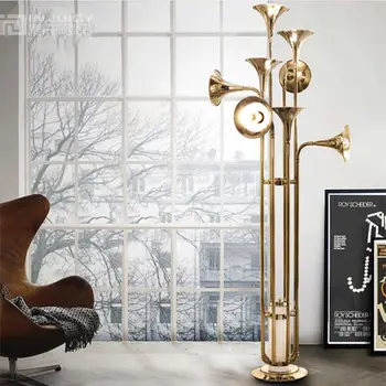 Cheap Europea Modern E14 LED Iron Trumpet Gold Hotel Lighting Restaurant Bedroom Floor Lamp Decor Cafe Bar Store Coffee Stand Light