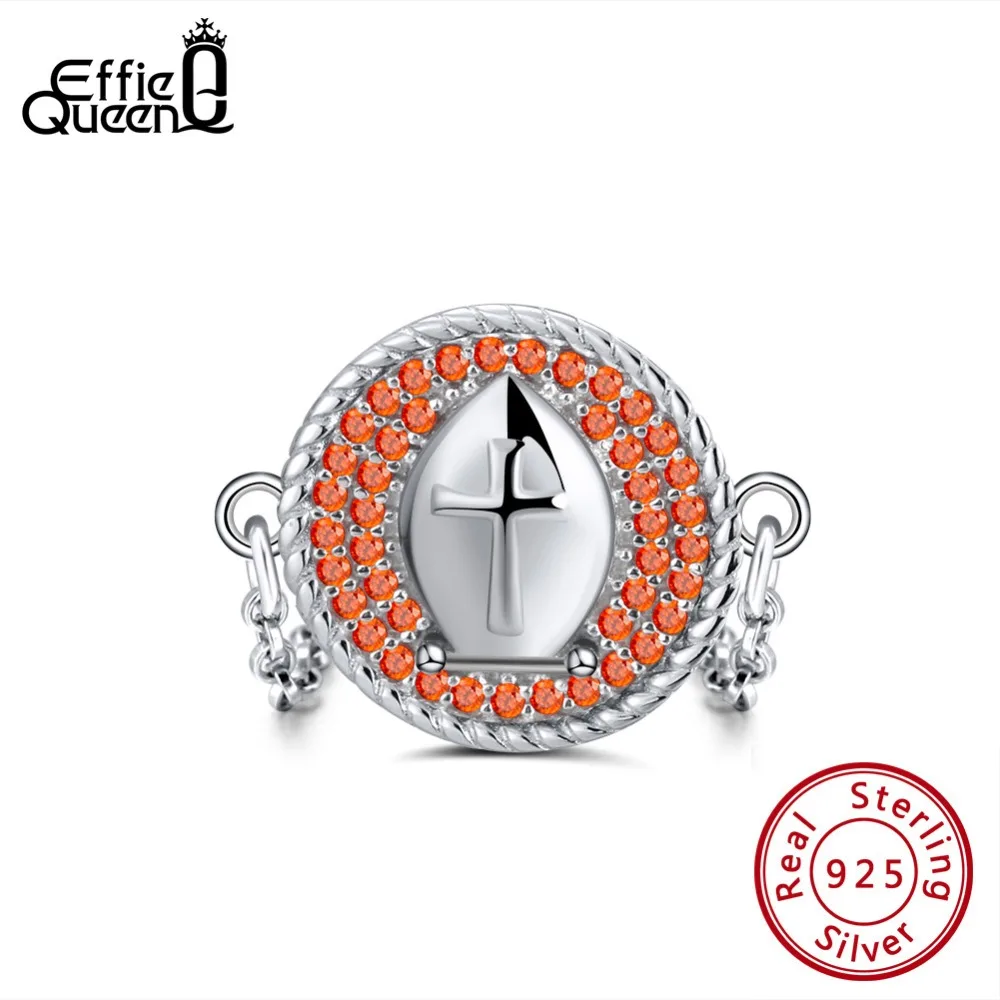 

Effie Queen 100% Silver 925 Finger Rings For Women With AAA Zircon Crystal Cross Pattern Link Chain Ring Silver Jewelry BR112