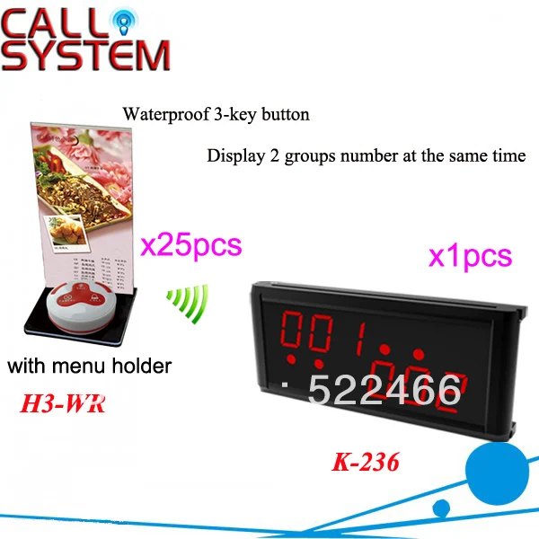

Table Buzzer Call System K-236+H3-WR+H with 3-key button and led display for restaurant equipment DHL free shipping