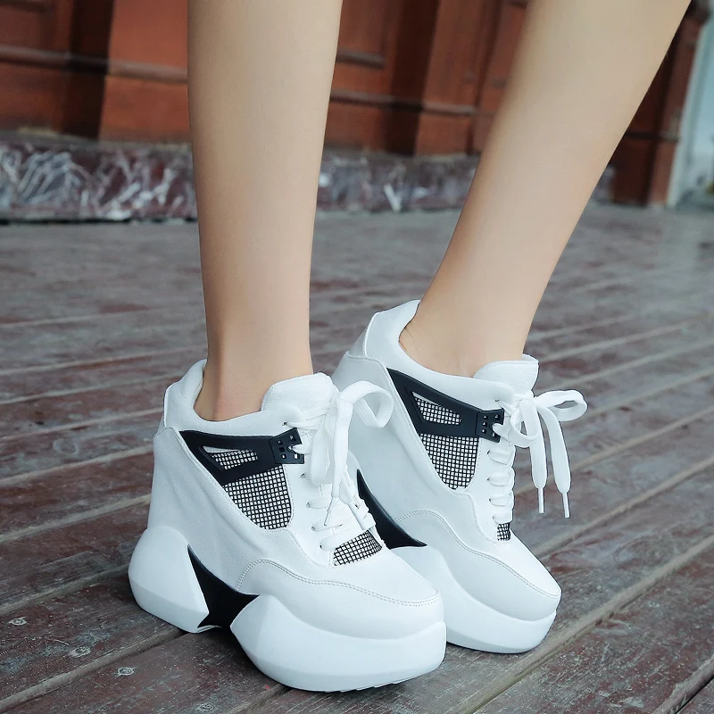 Korean Women Sneaker Mid Wedge heel slip on Low Top Pointed Toe Shoes Lady 