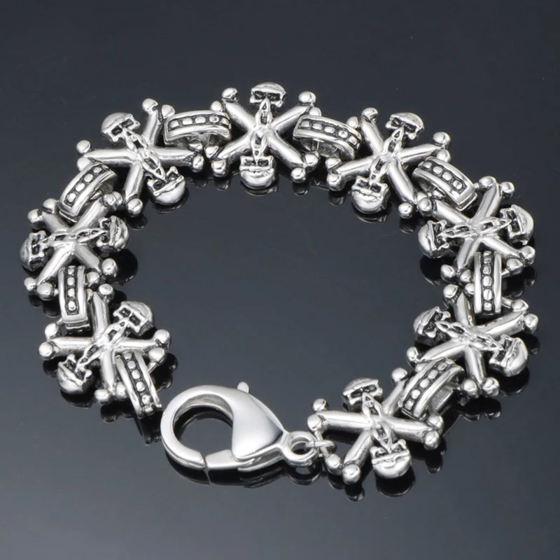 

Personalized Dangerous Goods Sign Bracelet Men Massive Skull Head Mens Bracelets Stainless Steel Hip Hop Club Jewelry Hand Band